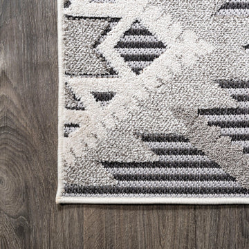 Sumak High-low Pile Neutral Diamond Kilim Area Rug